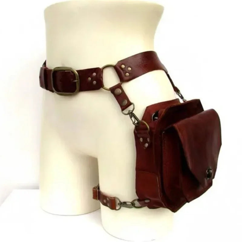 Punk Retro PU Square Waist Bag | Casual Small Square Hip Packs for Women (Multi-function Outdoor Leg Phone Pouch & Crossbody) Luxegan