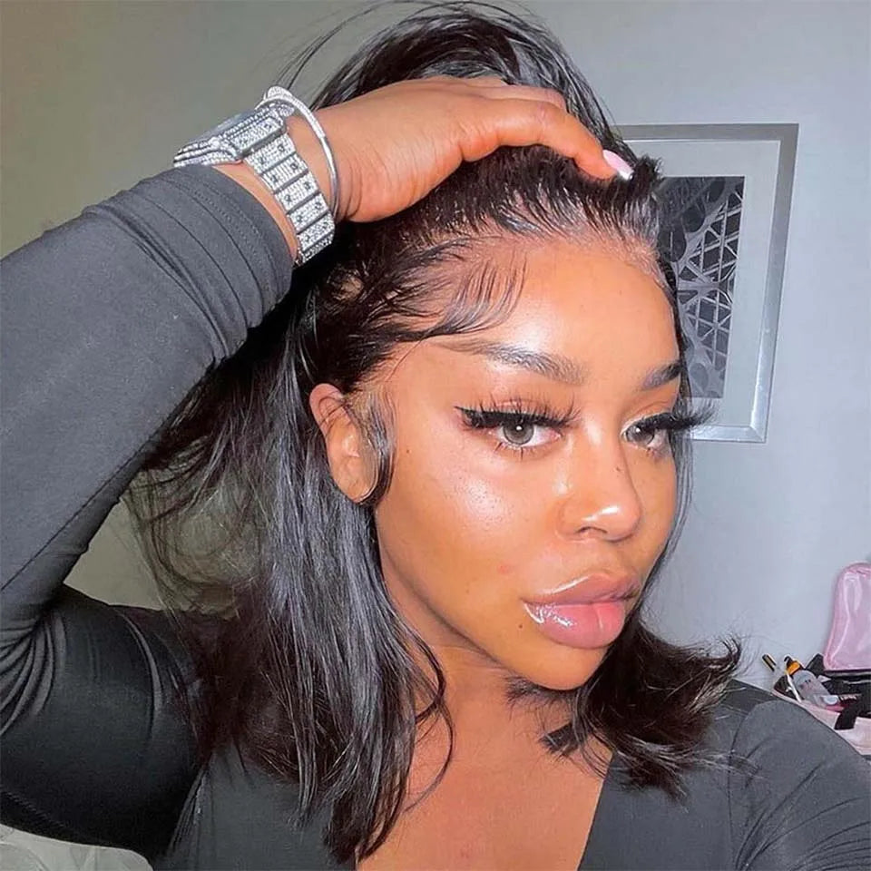 Short Straight Bob Lace Front Wig | 13x4 Brazilian Human Hair for Black Women (Pre-Plucked with Baby Hair) Luxegan