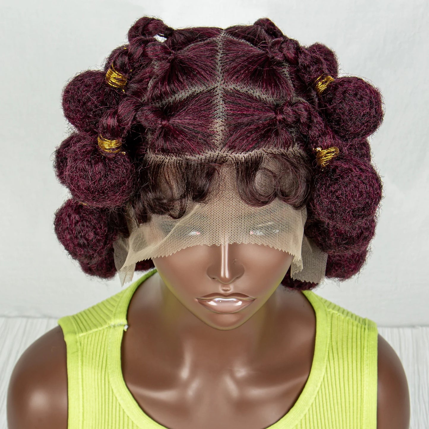 Burgundy Bantu Braids Wig | Handmade Full Lace | Baby Hair Luxegan