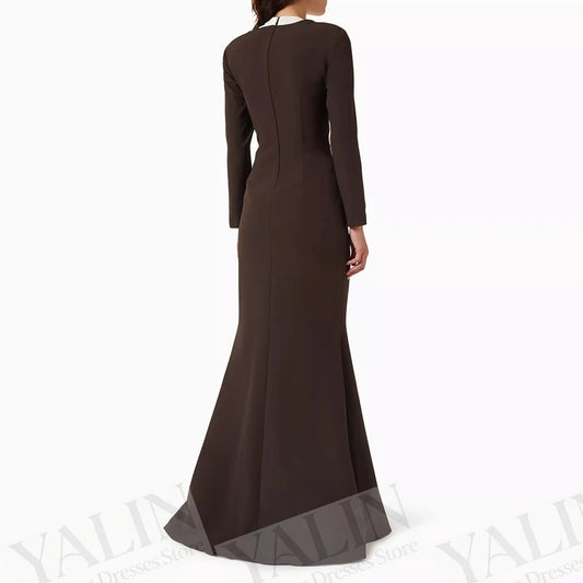 Pleat Draped A-Line Evening Gown | Square Collar Full Sleeve Floor-Length Prom Dress - view 2