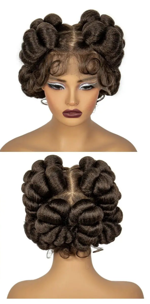 Short Cute Handmade Bantu Knotless Braided Wig with Baby Hair | Full Lace Synthetic Wig for Black Women Luxegan