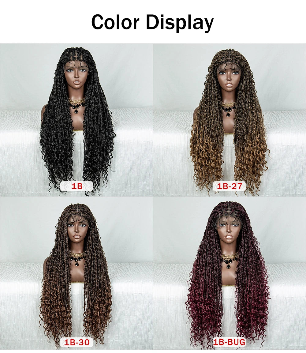 Burgundy Boho Knotless Braids Wig | Curly Ends | Lace Front | Baby Hair Luxegan