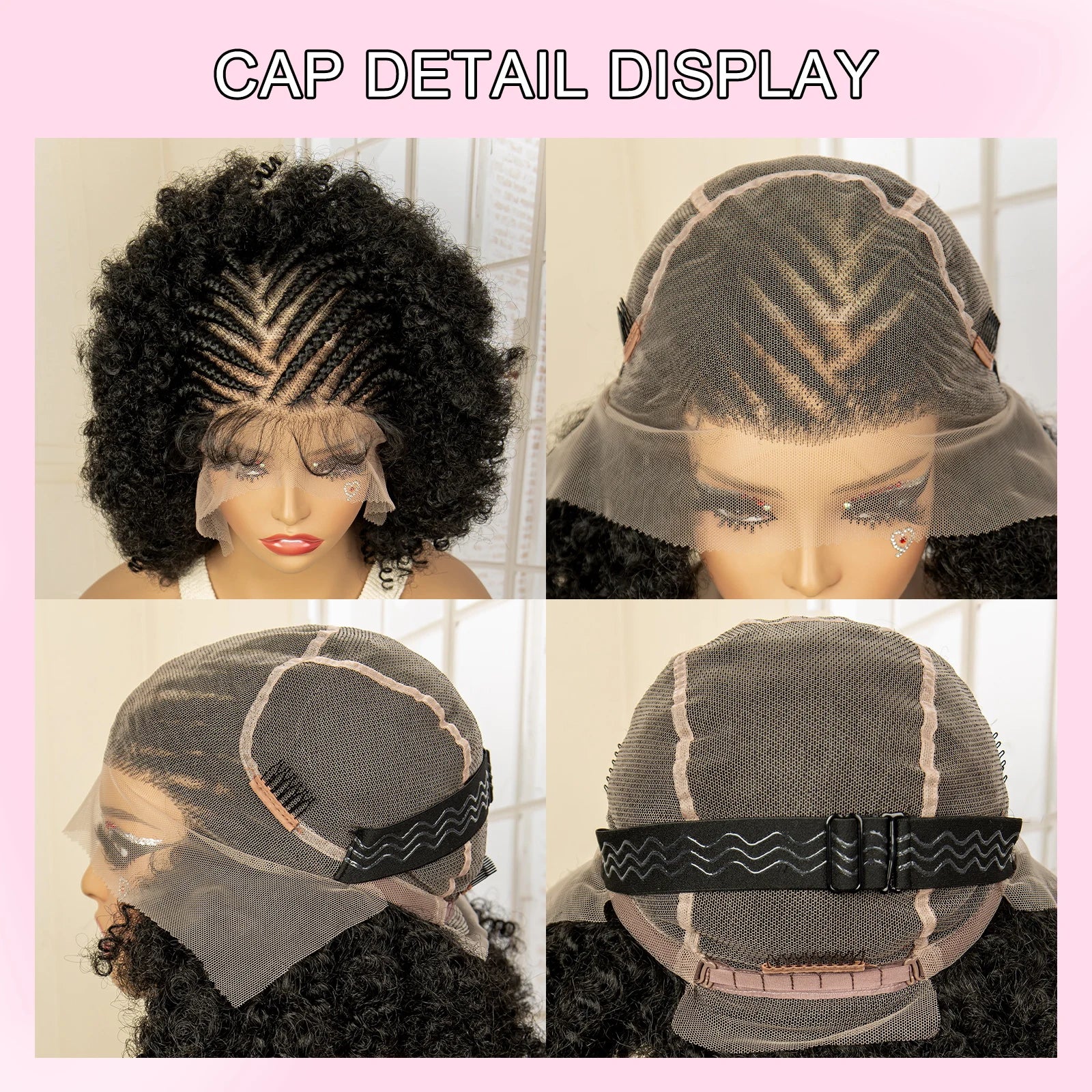 Premium Full Lace Afro Braided Wig - 8 Inch Short Kinky Curly Cornrow Braids Wig with Baby Hair - Natural Look - Luxegan