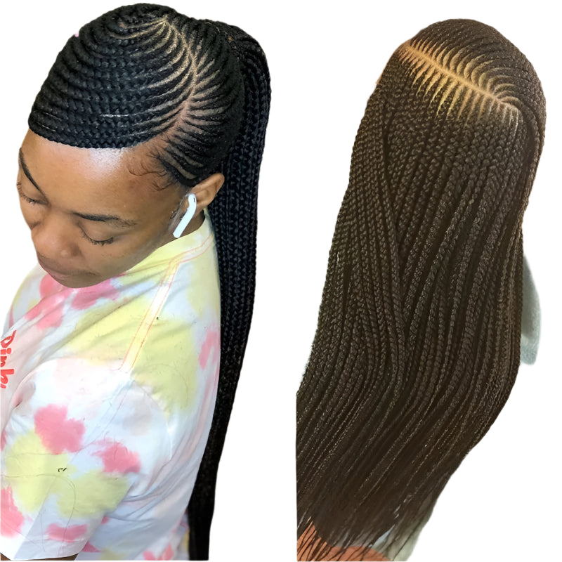 36" 360 Full Lace Cornrow & Goddess Locs Wig | Knotless Braids | Transparent Lace | Baby Hair