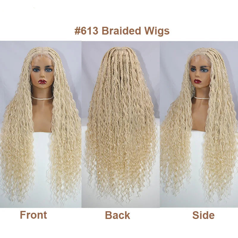 32" Blonde Goddess Locs Wig | Boho Braids & Curls | Full Lace Front | Baby Hair | Synthetic Hair