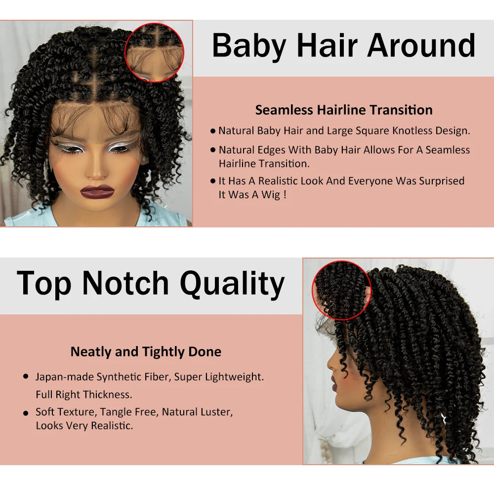 10" Natural Twist Braids Wig | Full Lace | Baby Hair | Short Braided Style Luxegan