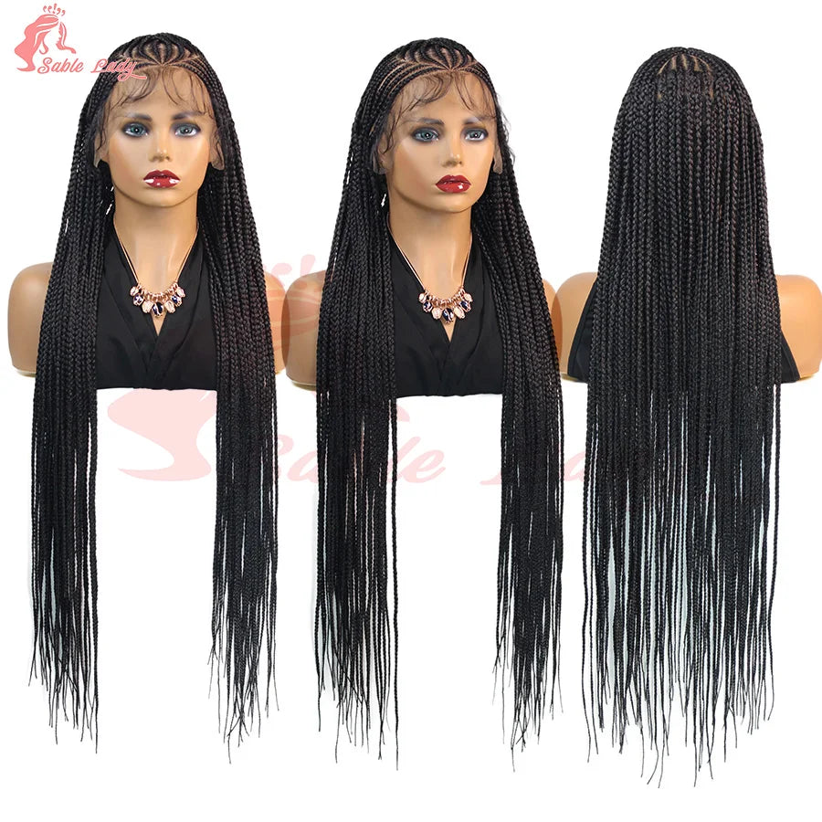 36" Knotless Box Braids Wig | Fulani Cornrows | 360 Full Lace | Baby Hair | Black Women Luxegan