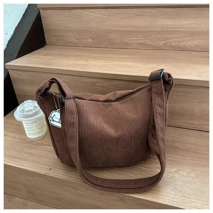 Corduroy "Lazy Wind" Dumpling Bag | Japanese Literary & Korean Casual Handbag Luxegan