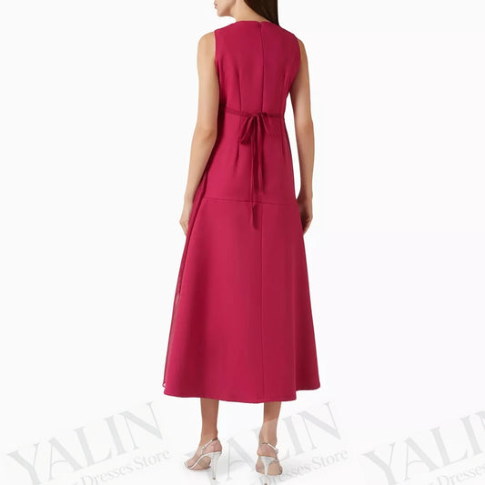 Sequined Pleat A-Line Evening Gown | V-Neck Sleeveless Tea-Length Prom Dress - view 2