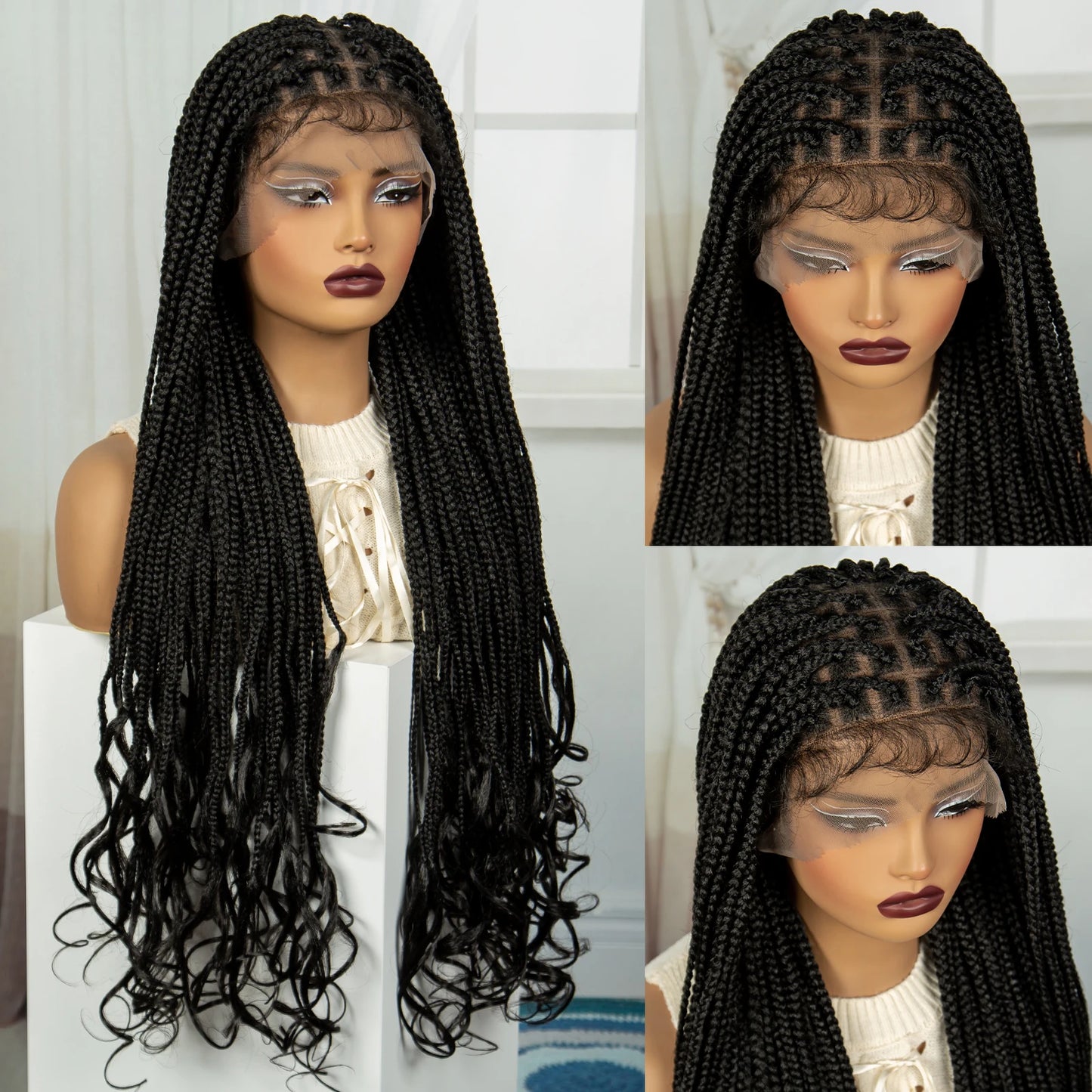 34" HD Boho Box Braids Wig | Curly Ends | Full Lace | Baby Hair Luxegan
