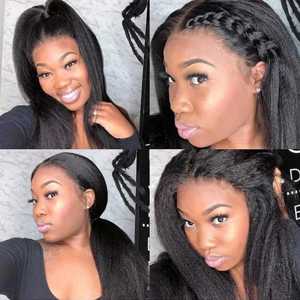 Kinky Straight 360 HD Lace Frontal Wig | Yaki Straight Ponytail Human Hair Wig for Black Women (Transparent Lace, Clearance Sale) Luxegan