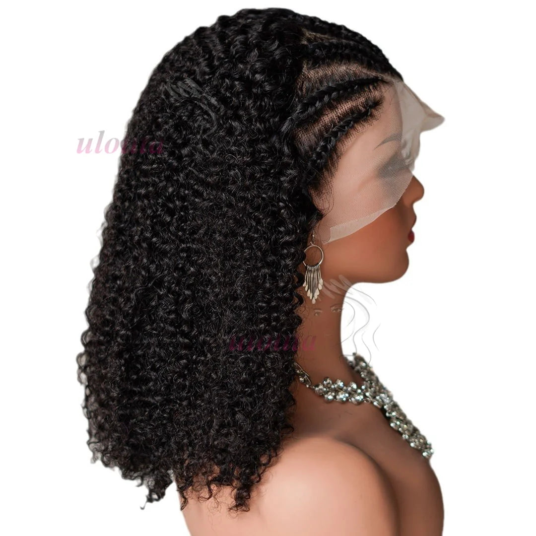13x4 Human Hair Deep Curl Locs Wig | Knotless Braided Bob | 210 Density | Remy Mongolian Hair Luxegan