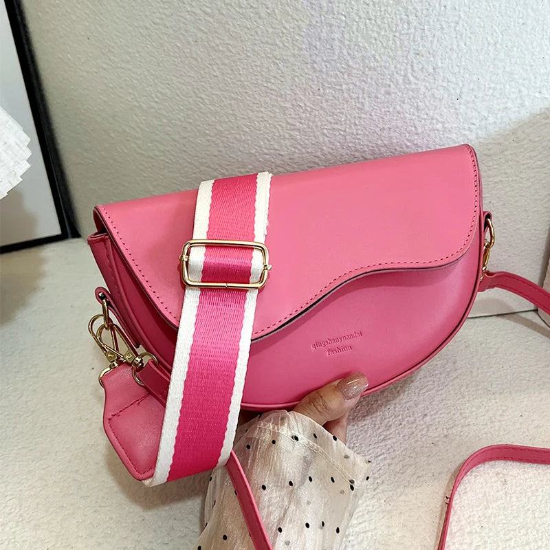 Vintage PU Leather Saddle Bag | Small Handbag with Lettering Luxegan