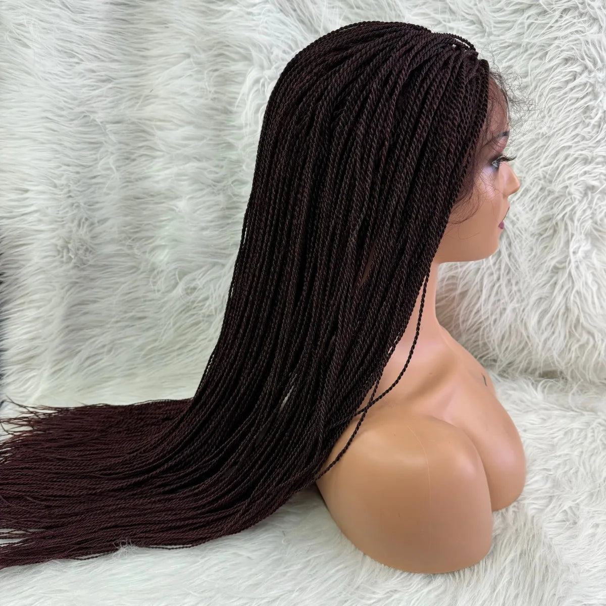 Knotless Box Braids Synthetic Lace Front Wig 28" | Straight | Heat Resistant | Kanekalon Hair | For Black Women