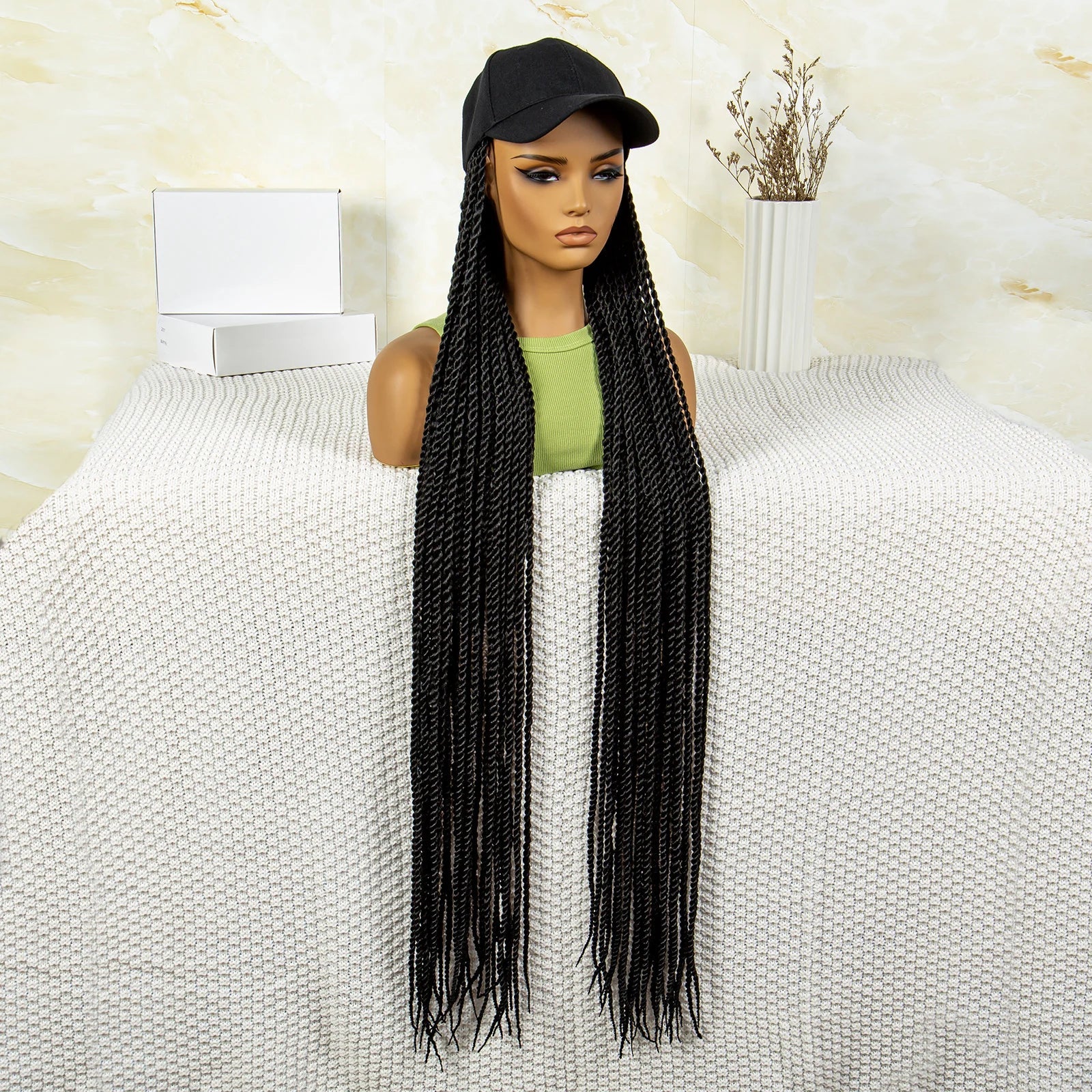 Synthetic Long Twists Braids Extension With Adjustable Cap Fashionable Machine Made Crochet Braided Extension Cap Wig For Women Luxegan