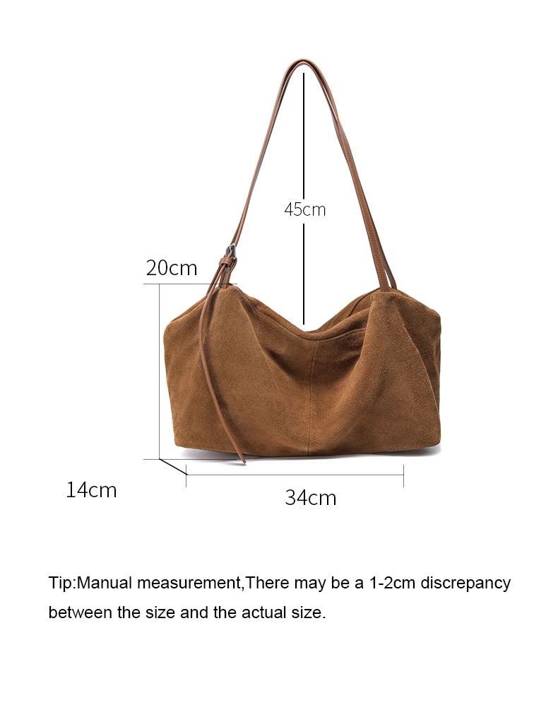 Women’s Suede Genuine Leather Shoulder Bag | Frosted Cowhide Crossbody Handbag | Luxury "Lazy Style" Designer Commuter Tote (Model 6131) Luxegan
