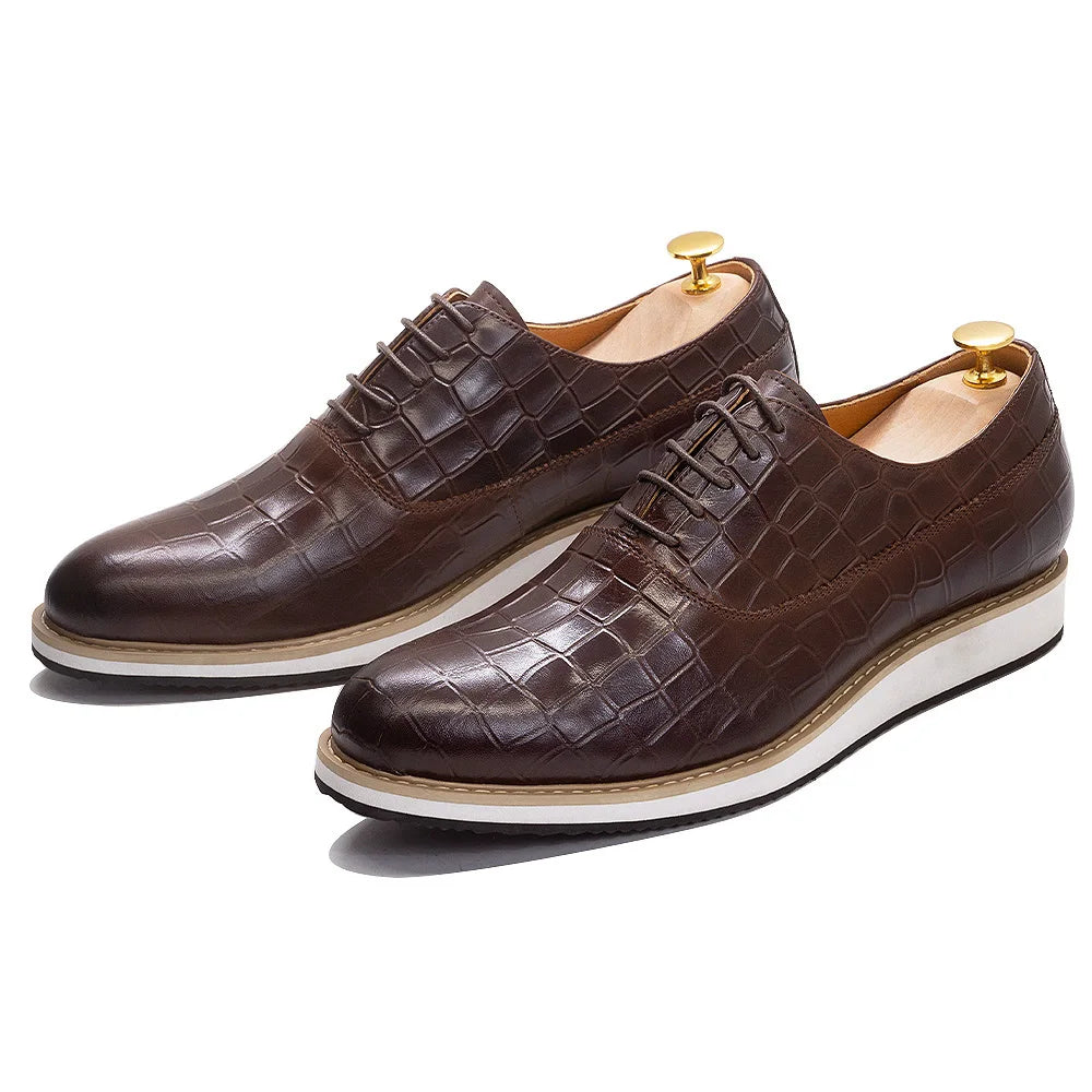 High-End Snake Pattern Genuine Leather Shoes | Sophisticated First Layer Cowhide Banquet Footwear | Elegant "Snake Print" Silhouette | "Dignified" Height-Increasing Casual Shoes for Radiant Versatile Spring & Autumn Styling Luxegan
