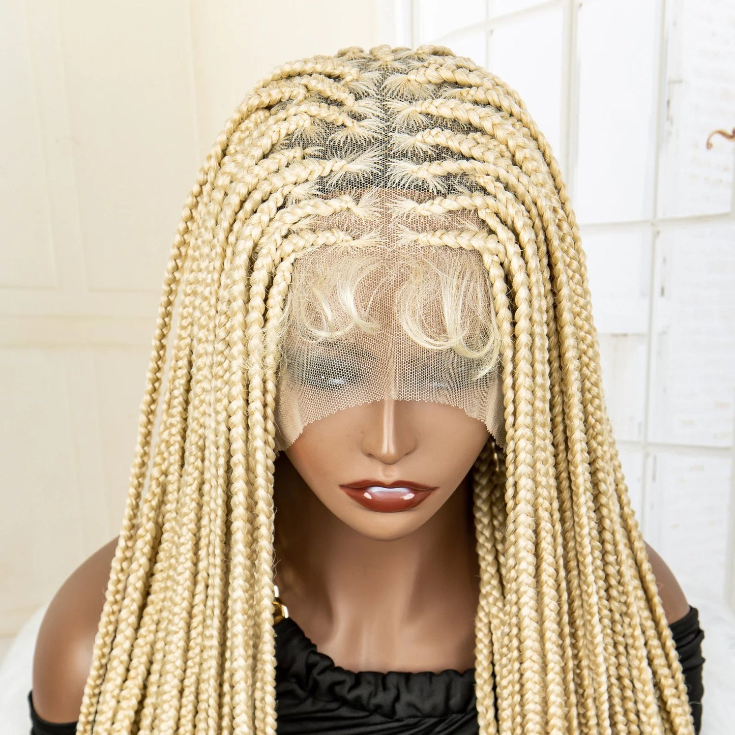 36" 613 Full Lace Knotless Box Braided Wig | Transparent HD Lace | Baby Hair | Synthetic Wig for Black Women Luxegan