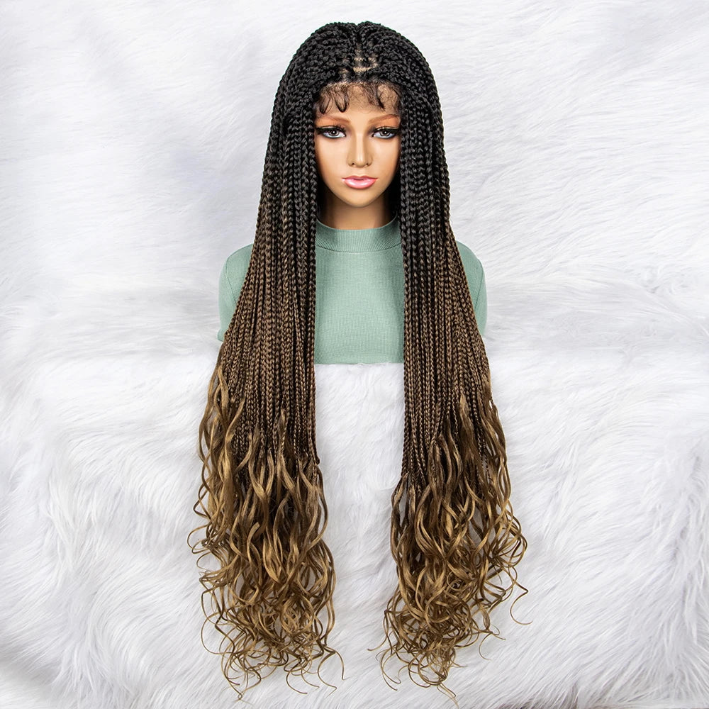 Gradient Water Wave Knotless Box Braids Wig | 9x6 Lace Front | Baby Hair Luxegan