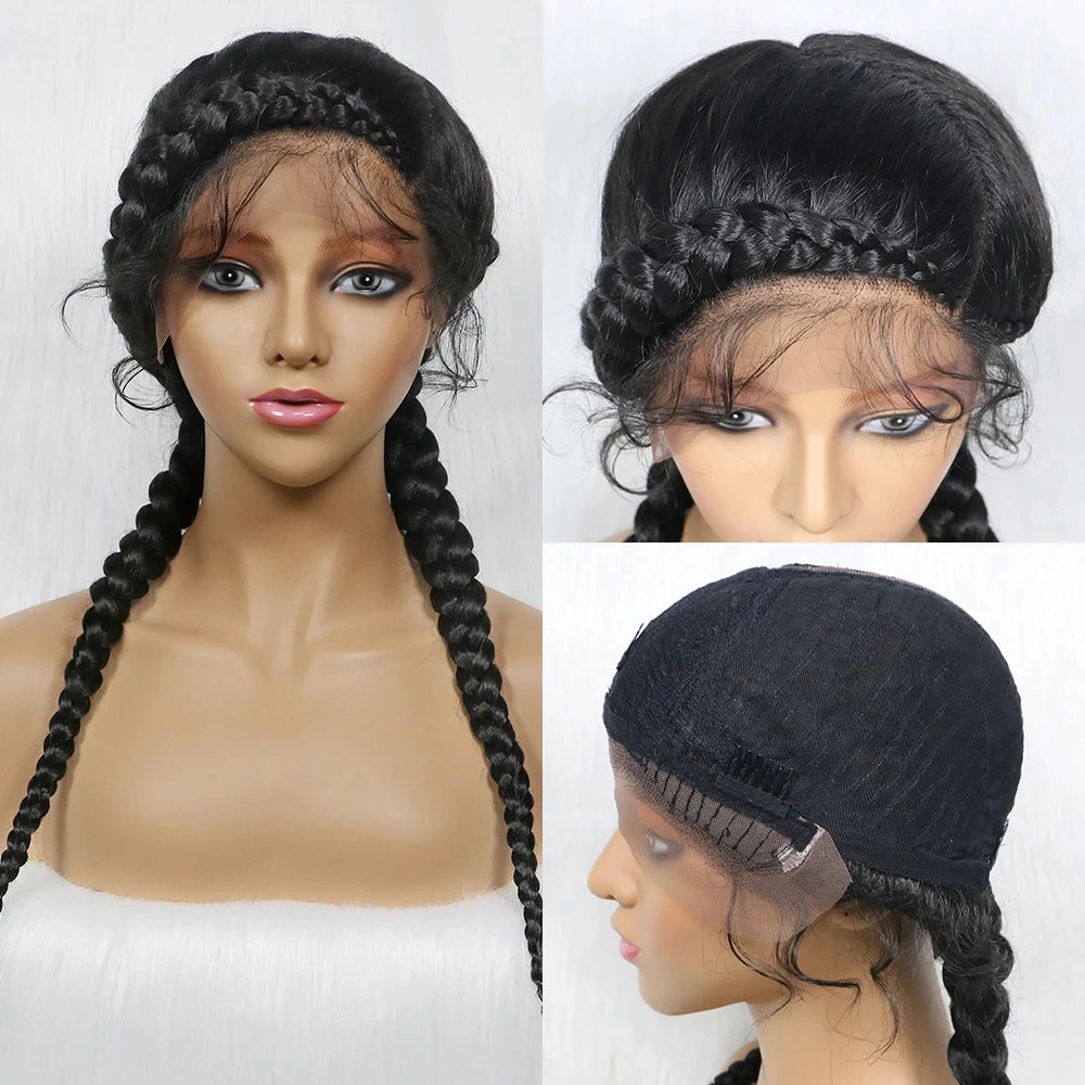 24" Dutch Cornrow Box Braid Wig | Lace Front Synthetic Wig with Baby Hair | Afro Wig for Black Women | High-Temp Fiber Luxegan