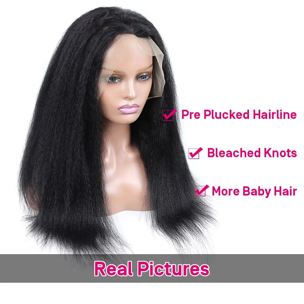 Kinky Straight Human Hair Lace Front Wigs 13x4 Pre Plucked Transparent Remy Hair 12"-30" Brazilian