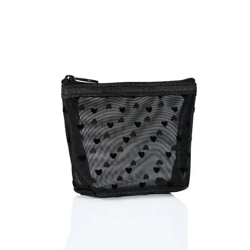Women Black Small Coin Wallet Bags | Mesh Transparent Earphone Money Key Card Holder | Girl Small Purse Pouch Luxegan