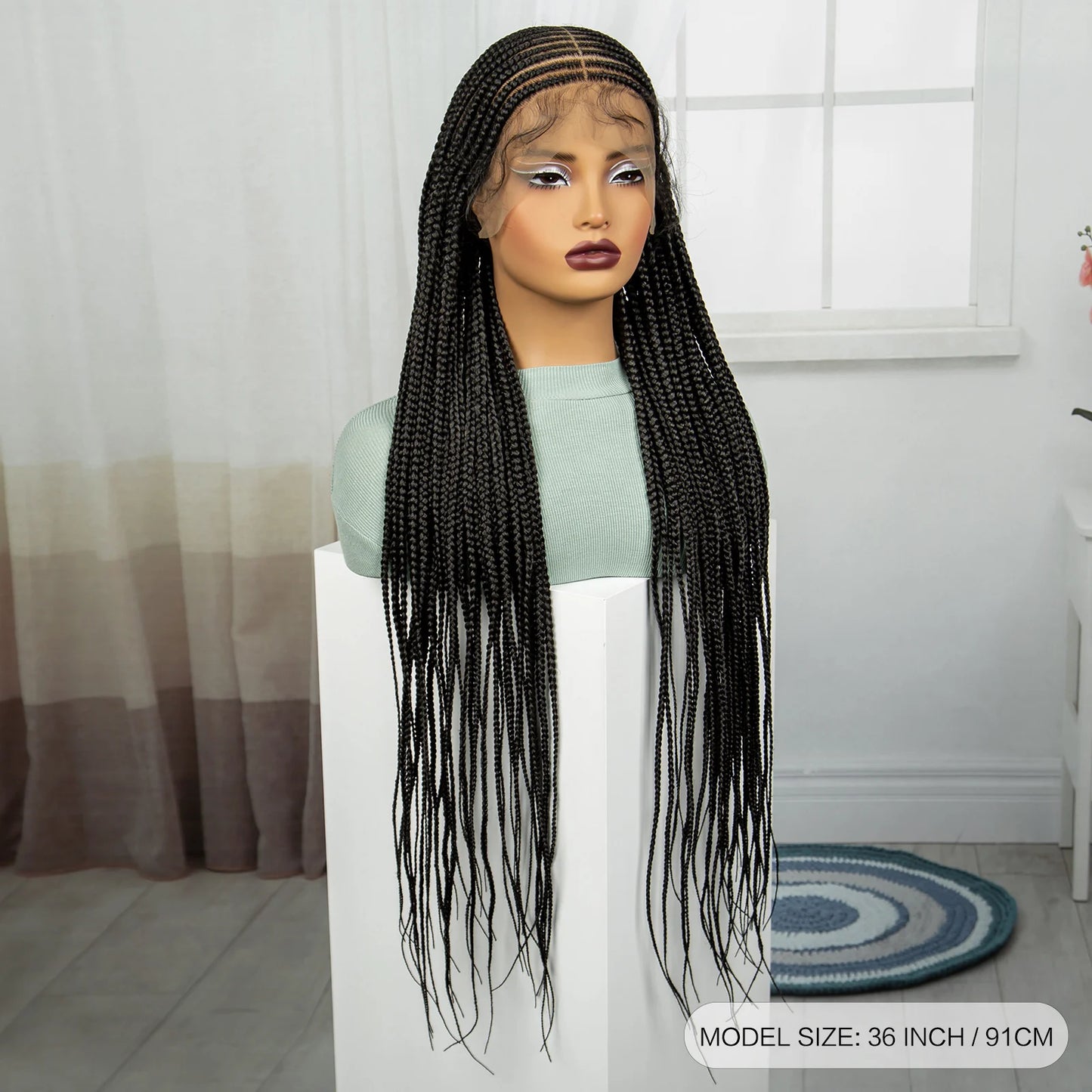 36" Straight Cornrow Knotless Braids Wig | Full Lace | Baby Hair Luxegan