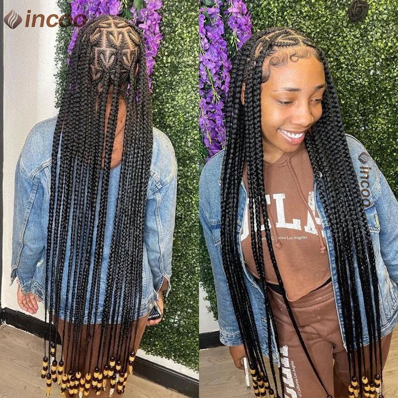 36" Heart Box Braids Wig | Cornrow Accents | Full Lace | Clearance Sale! Luxegan