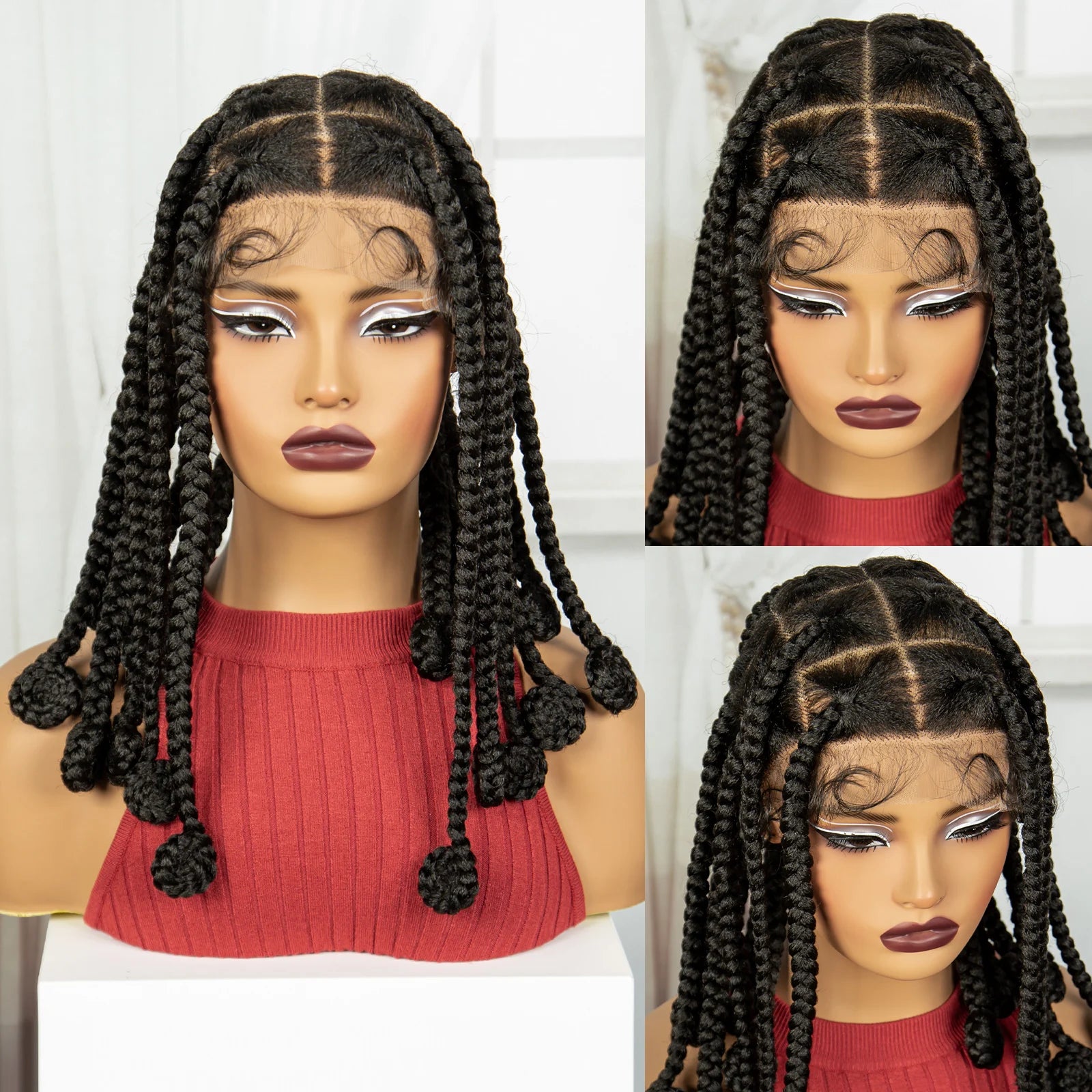 Blonde 12 Inch Synthetic Braided Wigs | Transparent Full Lace Bantu Knotless Box Braids with Baby Hair for Black Women Luxegan