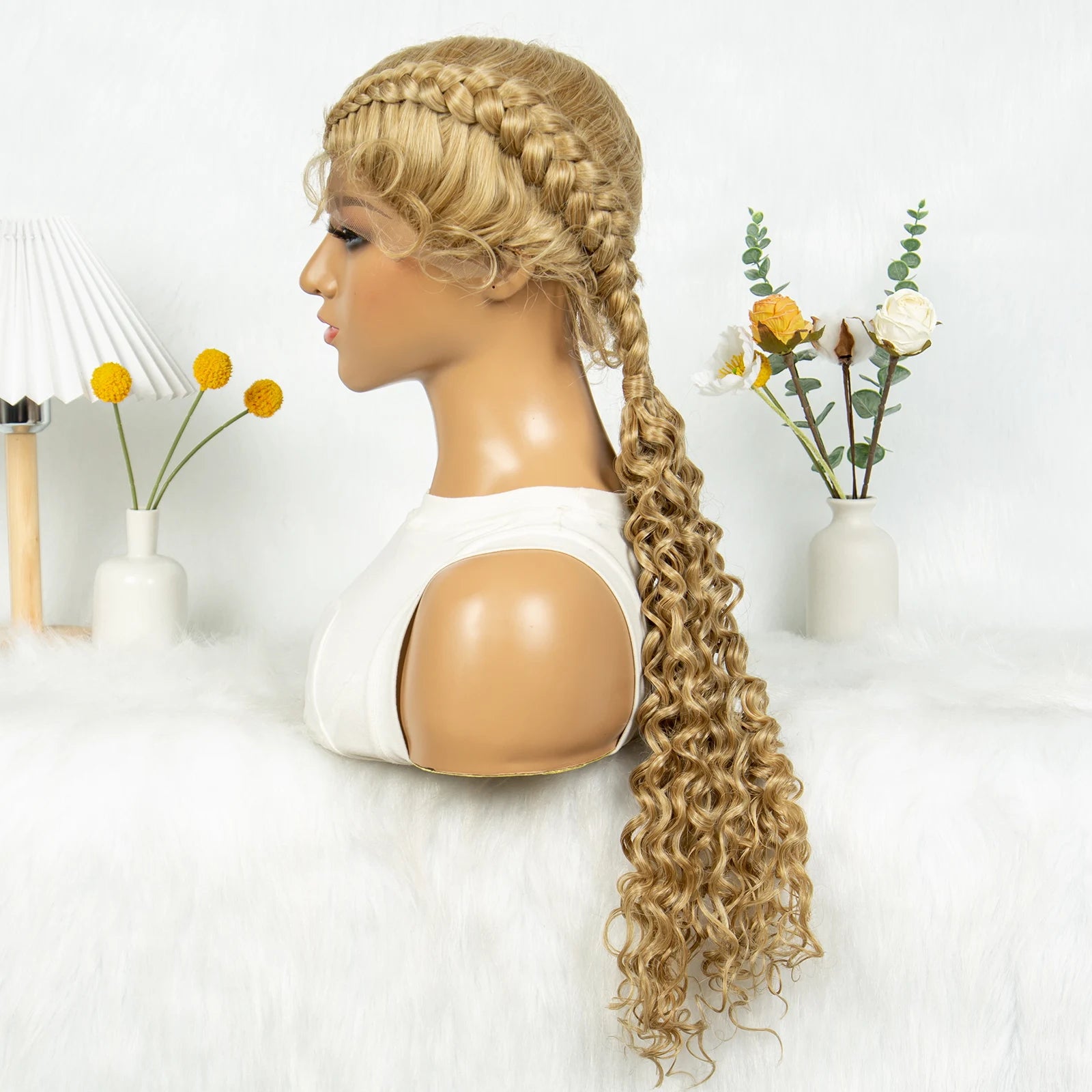 KIMA Blonde Dutch Twins Braids Wig | Full Lace Cornrows & Curly Ends Luxegan