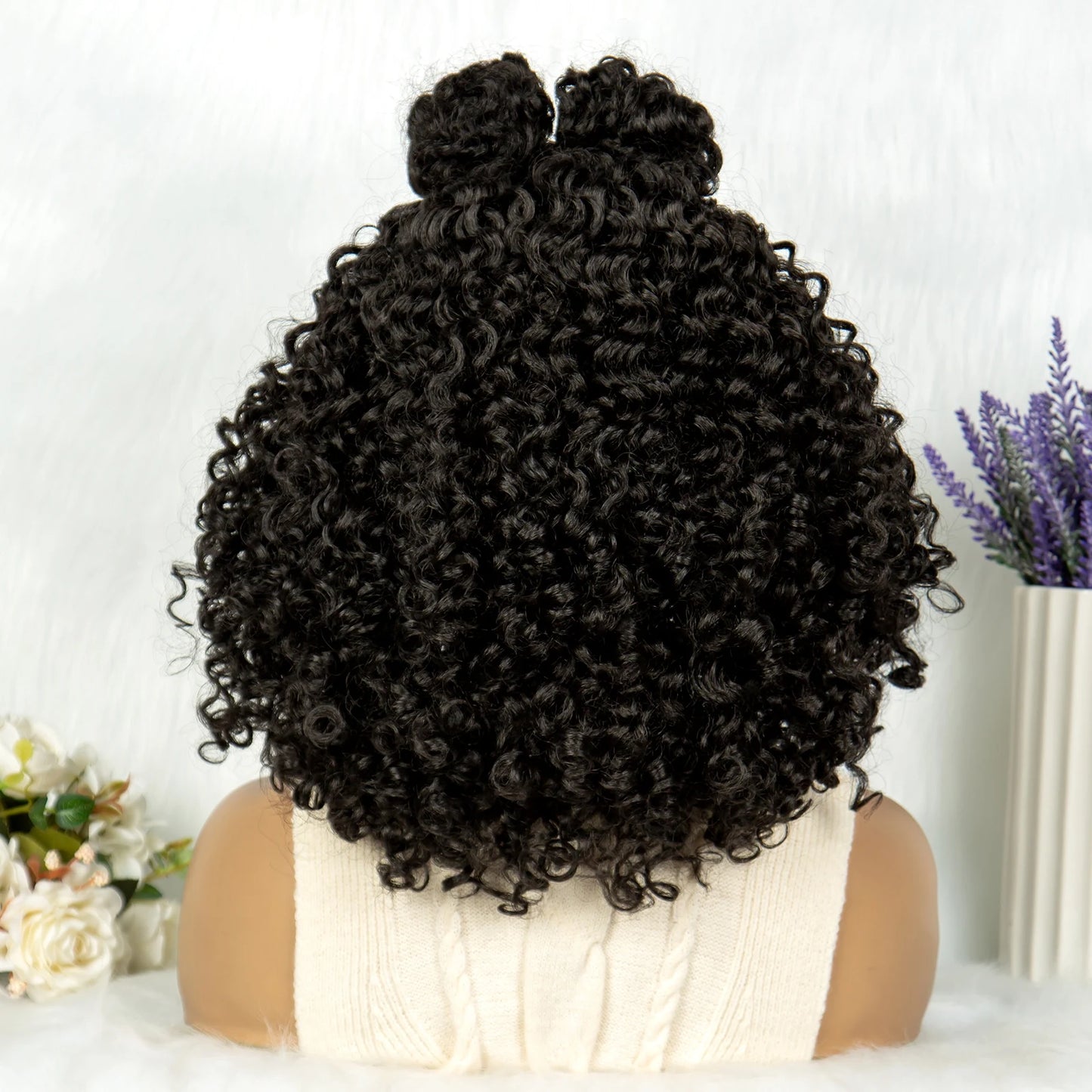 16" Kima Cornrow Twist Curly Bob Wig with Braided Top Knot Bun | 13x4 Lace Front Synthetic Hair Luxegan
