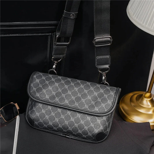 Premium Plaid Phone Waist Bag for Men | Fashion Unisex Crossbody Chest Pack | Luxury PU Leather Casual Messenger Bag | Small Male Sling Bag & Satchel Fanny Pack with Hasp Closure Luxegan
