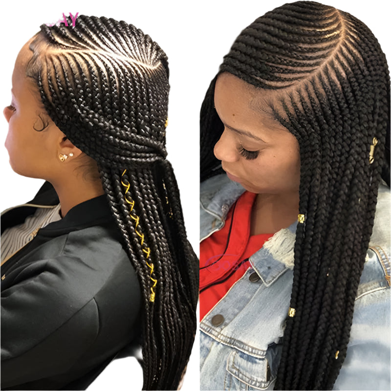 36" 360 Full Lace Cornrow & Goddess Locs Wig | Knotless Braids | Transparent Lace | Baby Hair