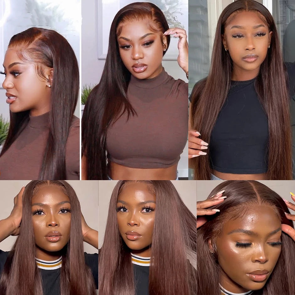 Wear & Go Glueless Chocolate Brown Straight HD Lace Front Human Hair Wig (Pre-Plucked, Long) Luxegan