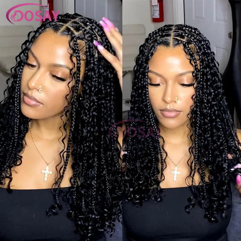 12" Curly Boho Braids Bob Wig | 360 Full Lace | Knotless Box Braids | Baby Hair Luxegan