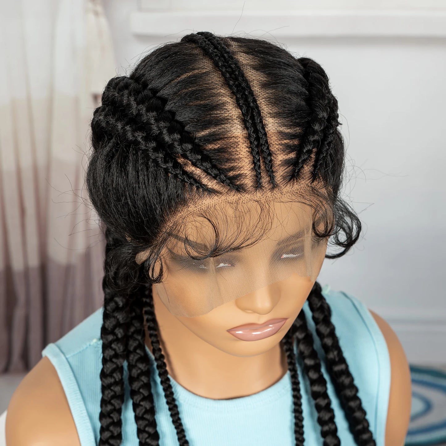 36" Full Lace Cornrow Braided Wig | Knotless Braids | Synthetic Natural Braided Lace Wig with Baby Hair for Black Women Luxegan