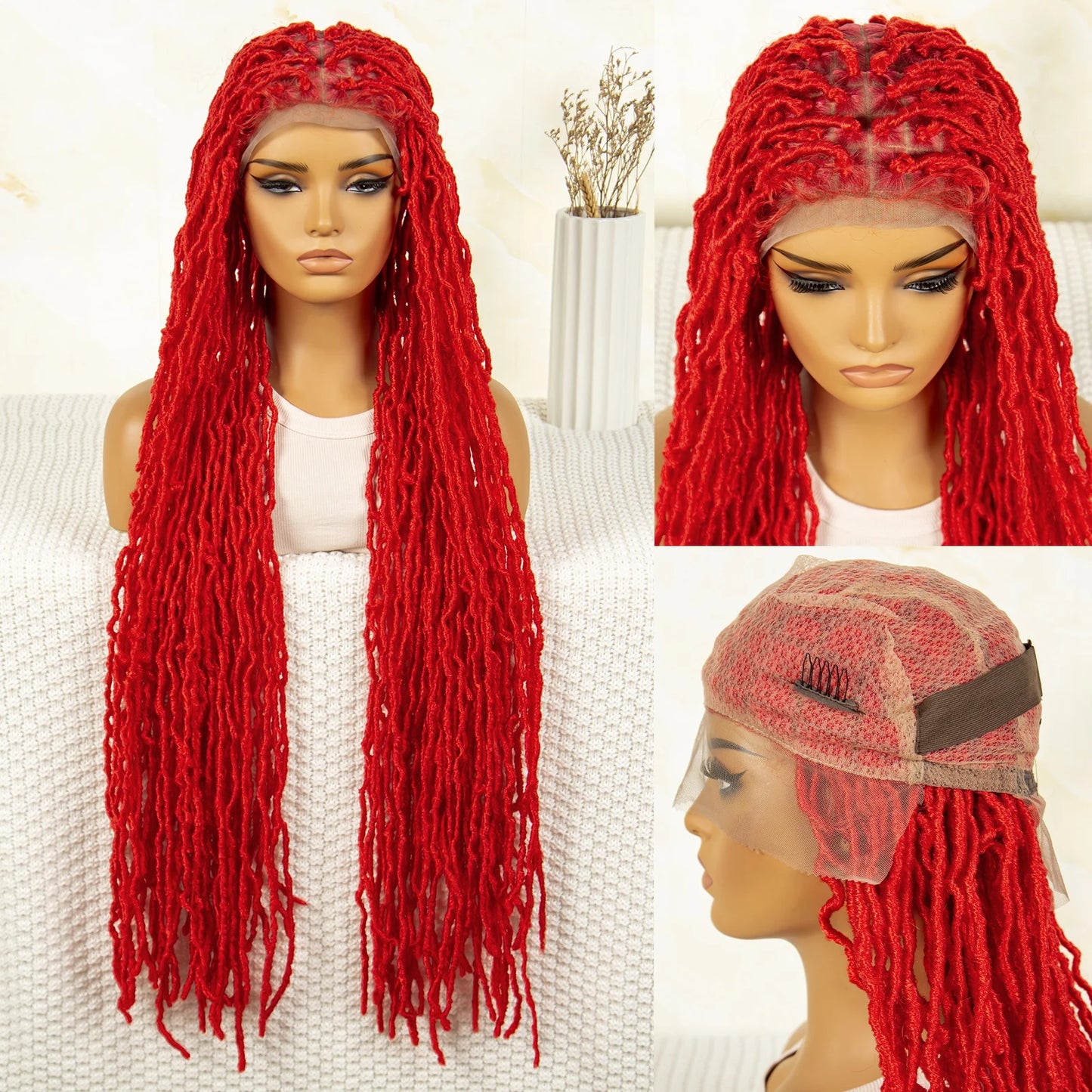 Red Box Braids Full Lace Wig | 36 Inches | Crochet Braids | Knotless | Kanekalon