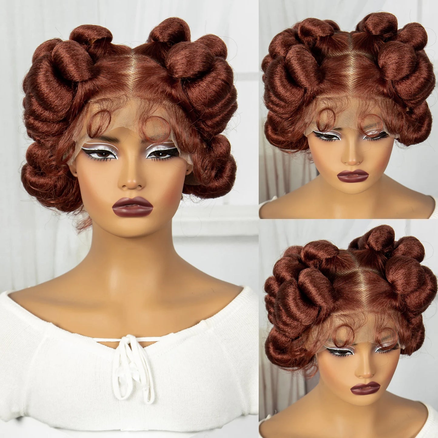 Short Cute Handmade Bantu Knotless Braids Wig | Transparent Full Lace Luxegan