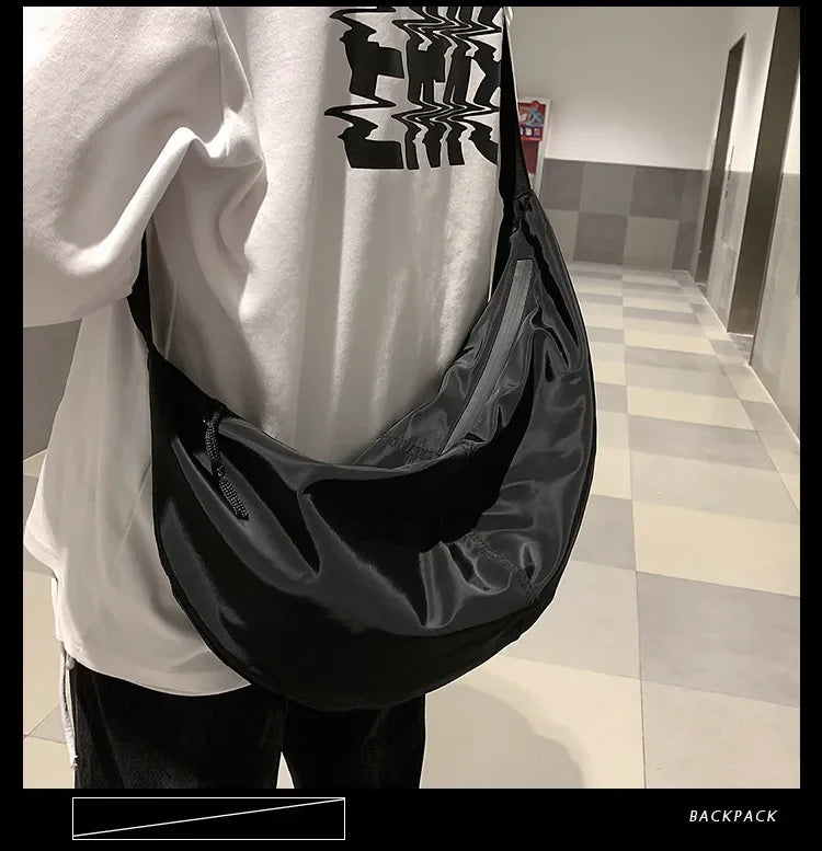 Unisex Solid Color Large Capacity Hobo Crossbody Bag | Harajuku Japanese Style Waterproof Nylon Travel Shoulder Purse Luxegan