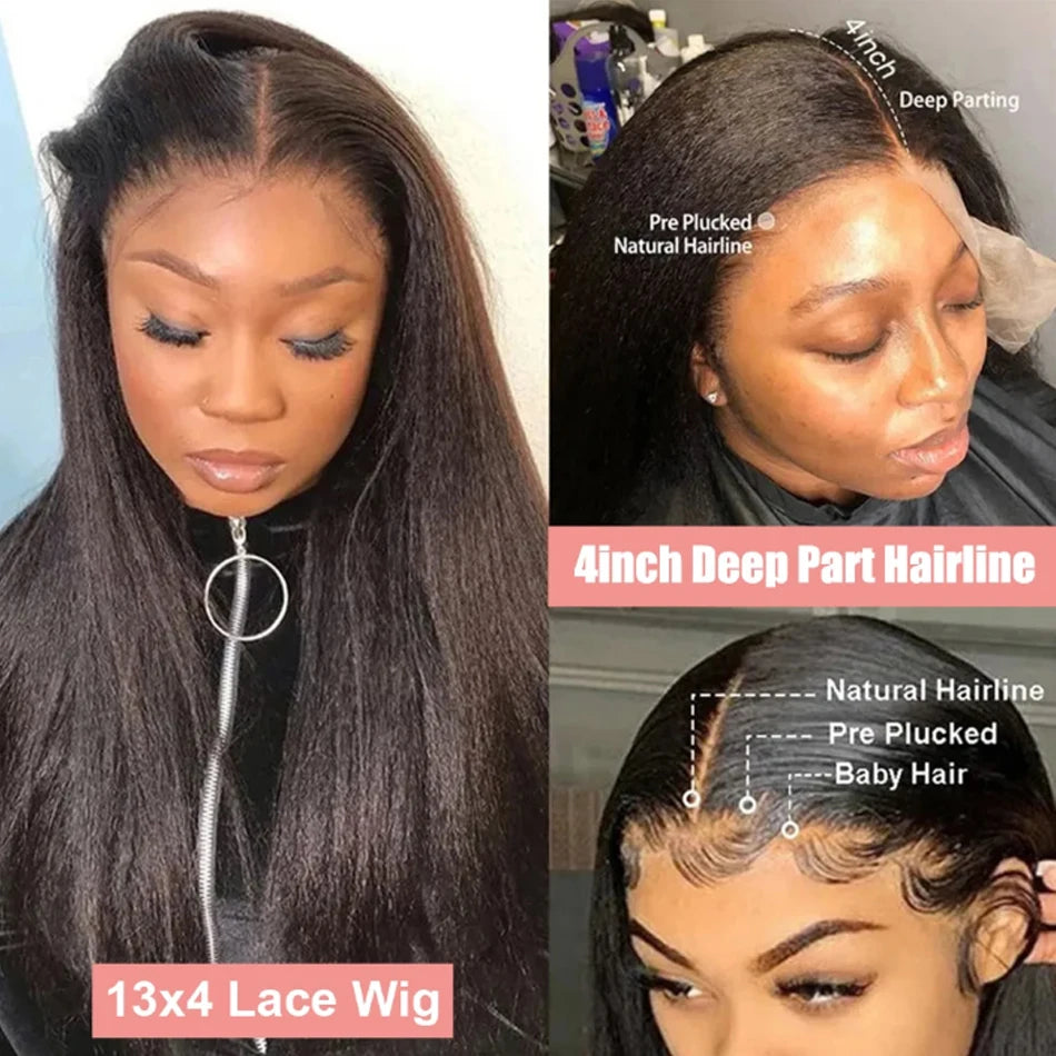 13x4 Glueless Kinky Straight Long Human Hair Wig | Brazilian Virgin Hair | Pre-Plucked | With Baby Hair