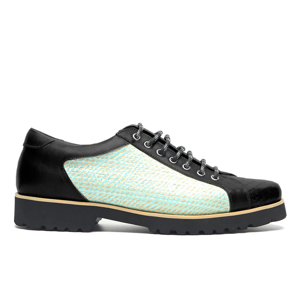 British Style Designer Men's Genuine Leather Derby Shoes | Duotone Hand-Painted Plaid Casual Sneakers (Height Increasing) Luxegan