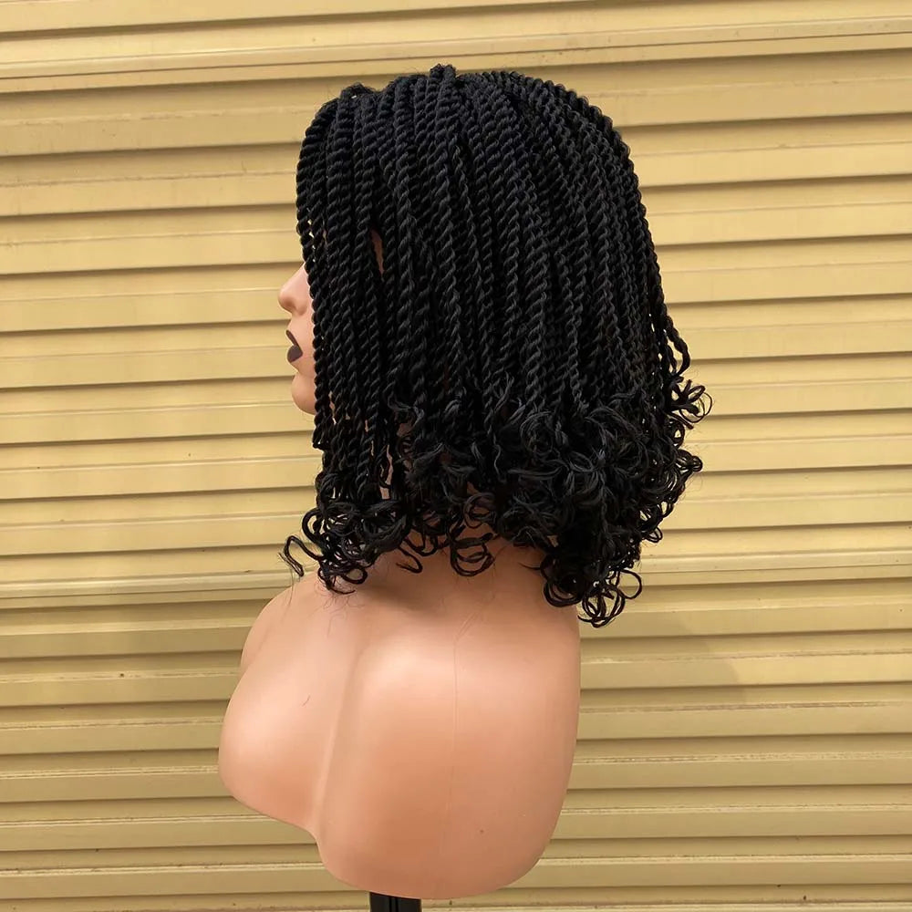 Ombre Red Box Braided Bob Wig | Short Crochet Braids | Kinky Twist Style | Heat Resistant Synthetic Hair | African Braiding Wig