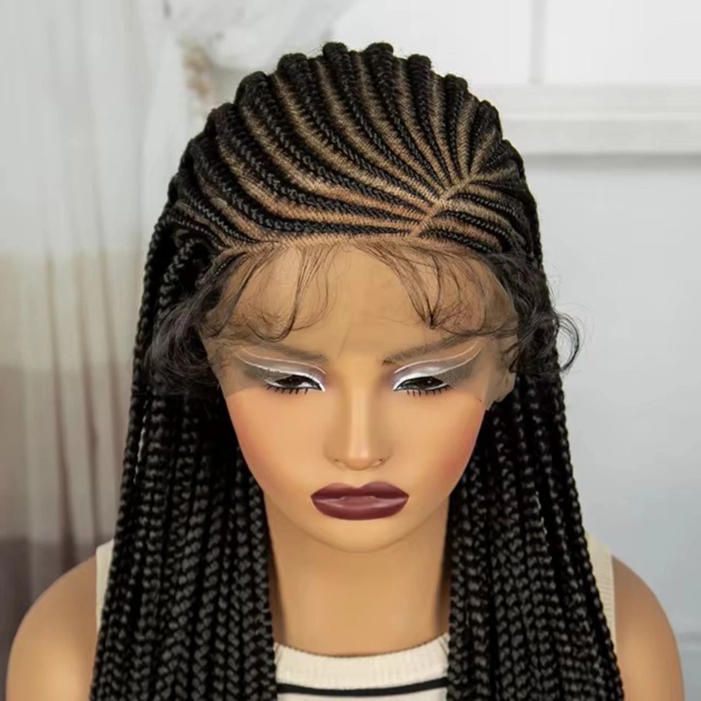 34" Knotless Cornrow Braids Wig | Transparent Lace Frontal | Baby Hair Luxegan