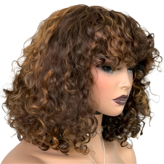 Rebecca Highlight Kinky Jerry Curly Wig | 200% Density Human Hair with Bangs Luxegan