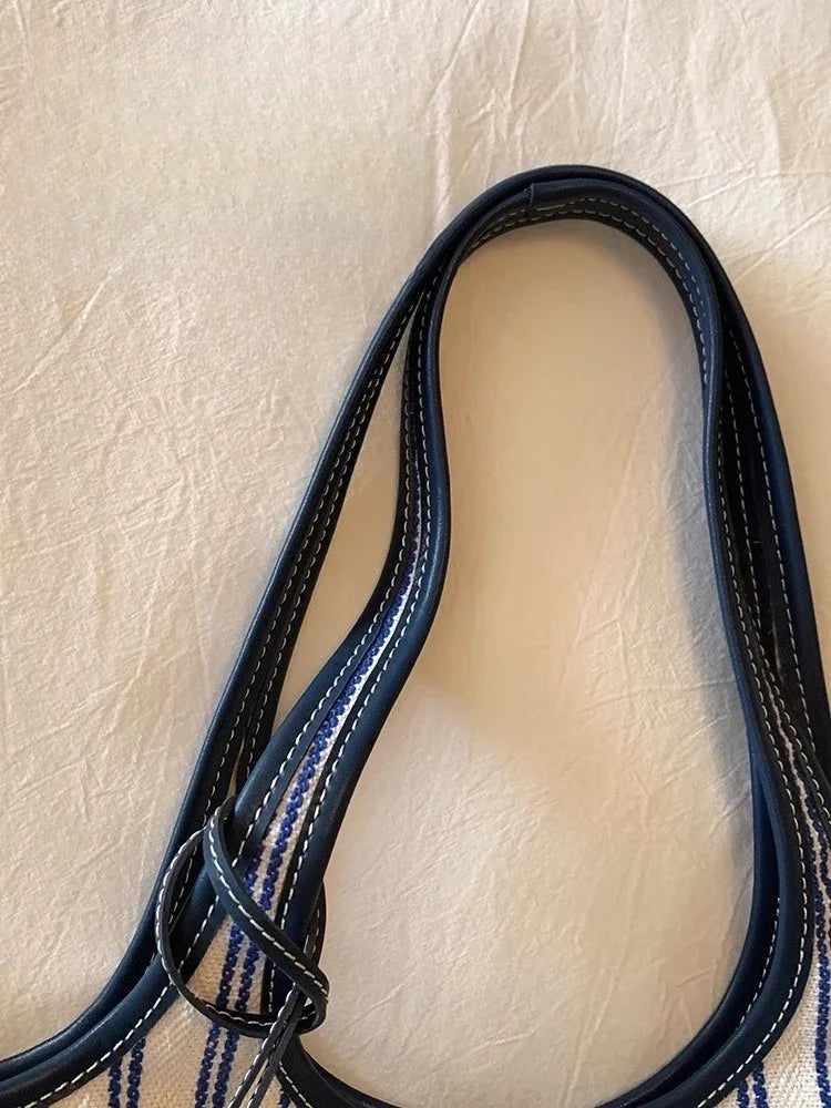 Texture Women's Tote Bag Contrast Color Stripe Shoulder Bags Woman Large Capacity Female Daily Commuting Underarm Packs Handbags