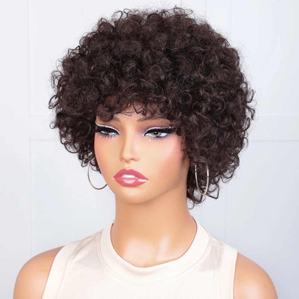 Brown Pixie Cut Wig | Short Water Wave Wig | Brazilian Remy Human Hair | Ready to Wear