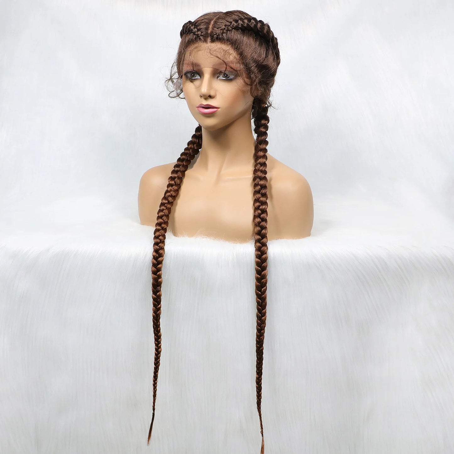 Handmade Double Dutch Cornrow Braided Wig | Natural Black Lace Front | Baby Hair | Kanekalon Synthetic Wig for Women Luxegan