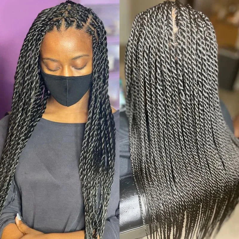 Twist Braided Wig | Box Braided Lace Front Wig | Faux Locs & Goddess Braids | Synthetic Hair