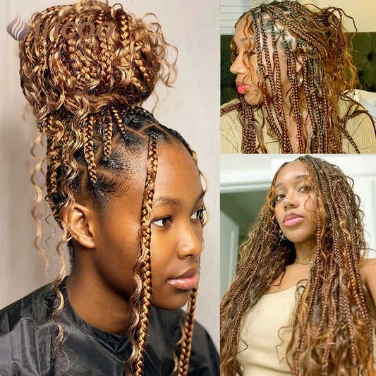 Bohemian Box Braids Full Lace Wig - Blonde Goddess Locs Curly Braided Wig for Black Women