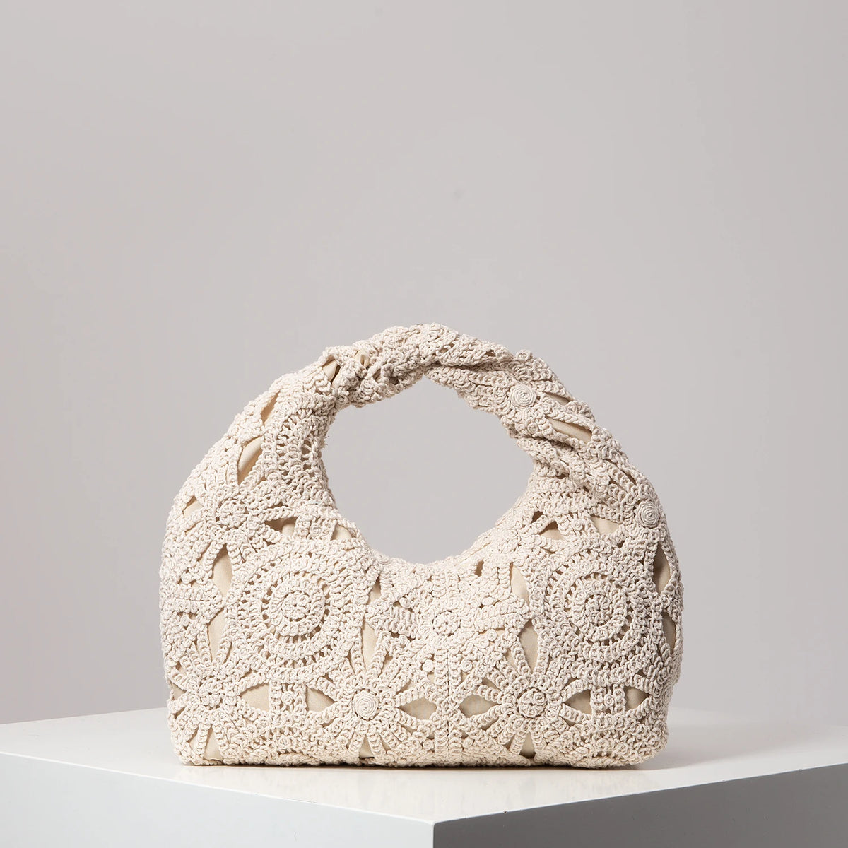 Soft Bohemian Hollow Woven Handbag | Zippered Crochet Beach Tote Luxegan
